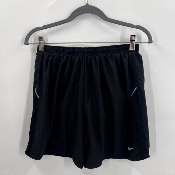 Nike Dri Fit Black Running Shorts Lined Reflective Logo Drawstring Womens Medium - Picture 1 of 5
